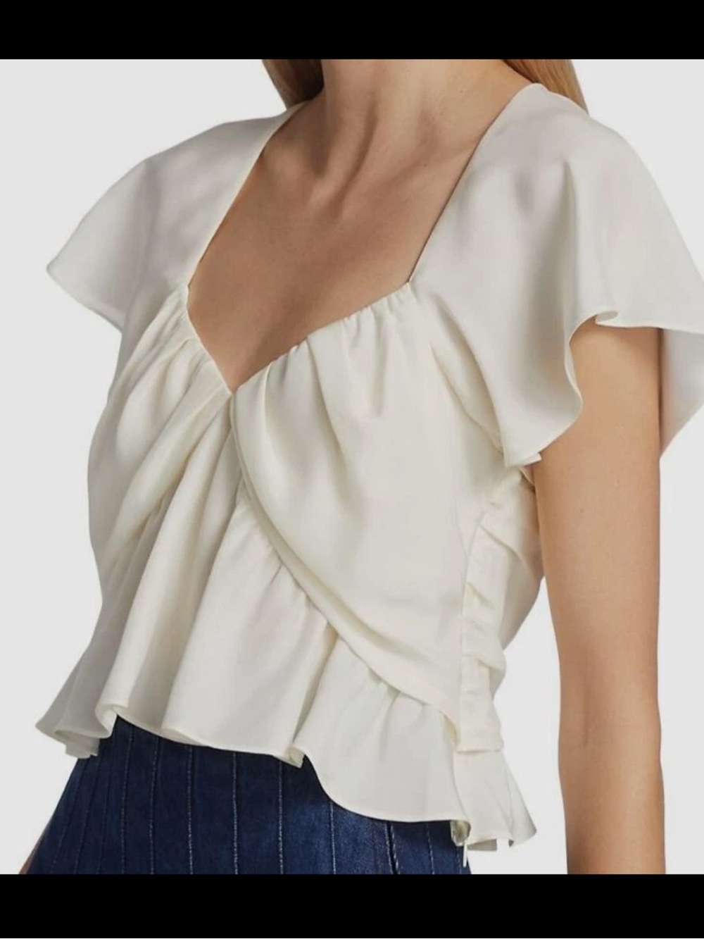Frame Ivory Ruffle Flutter Sleeve V Neck Blouse